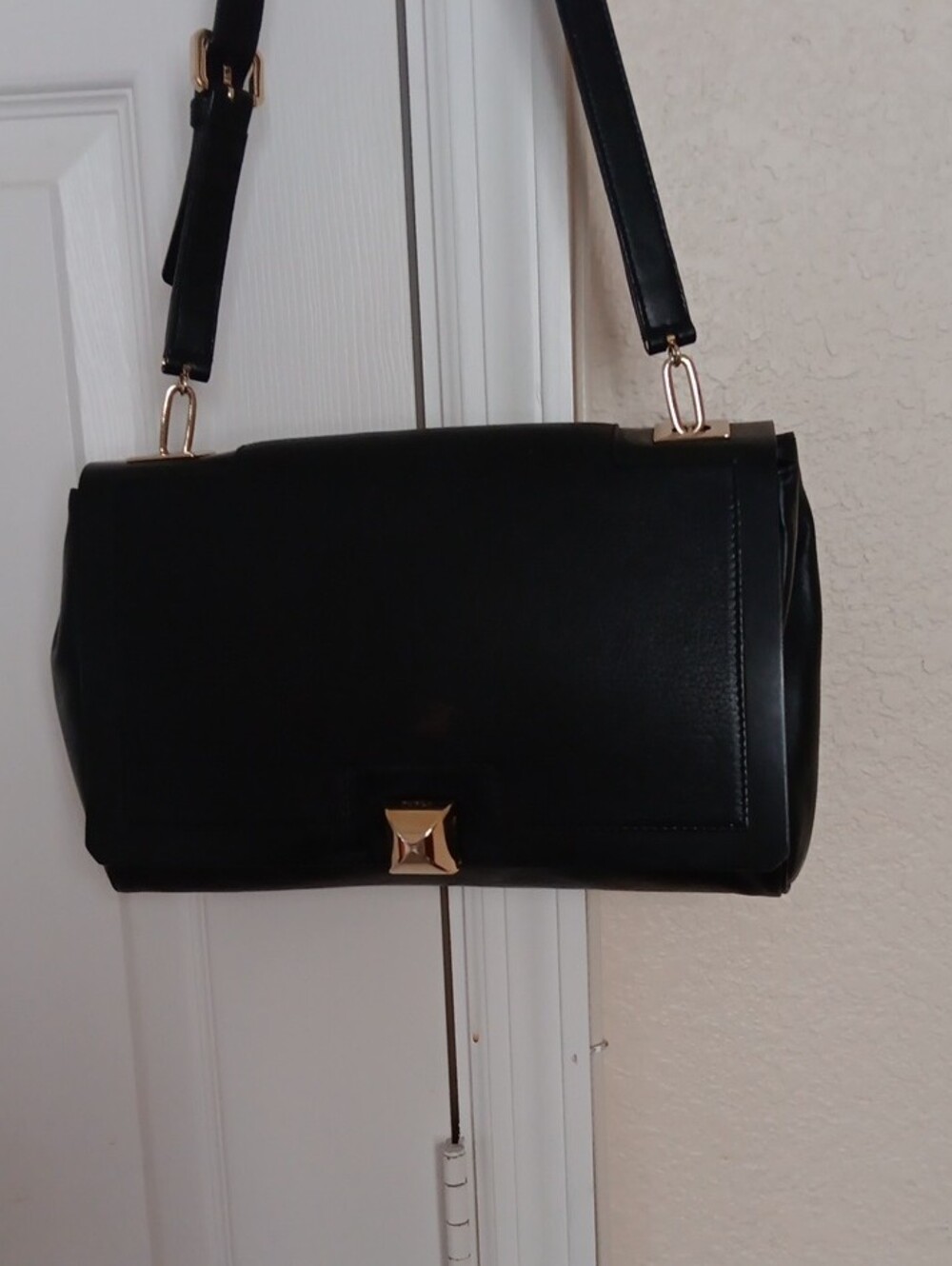 Furla Black Leather Shoulder Bag with Gold Pyramid Clasp.Preloved - Picture 6 of 10